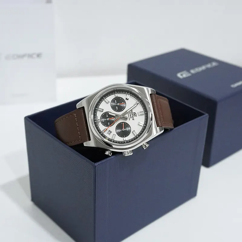 Casio Edifice Chronograph Cream Dial Leather Men's Watch- EFB-730L-7AV